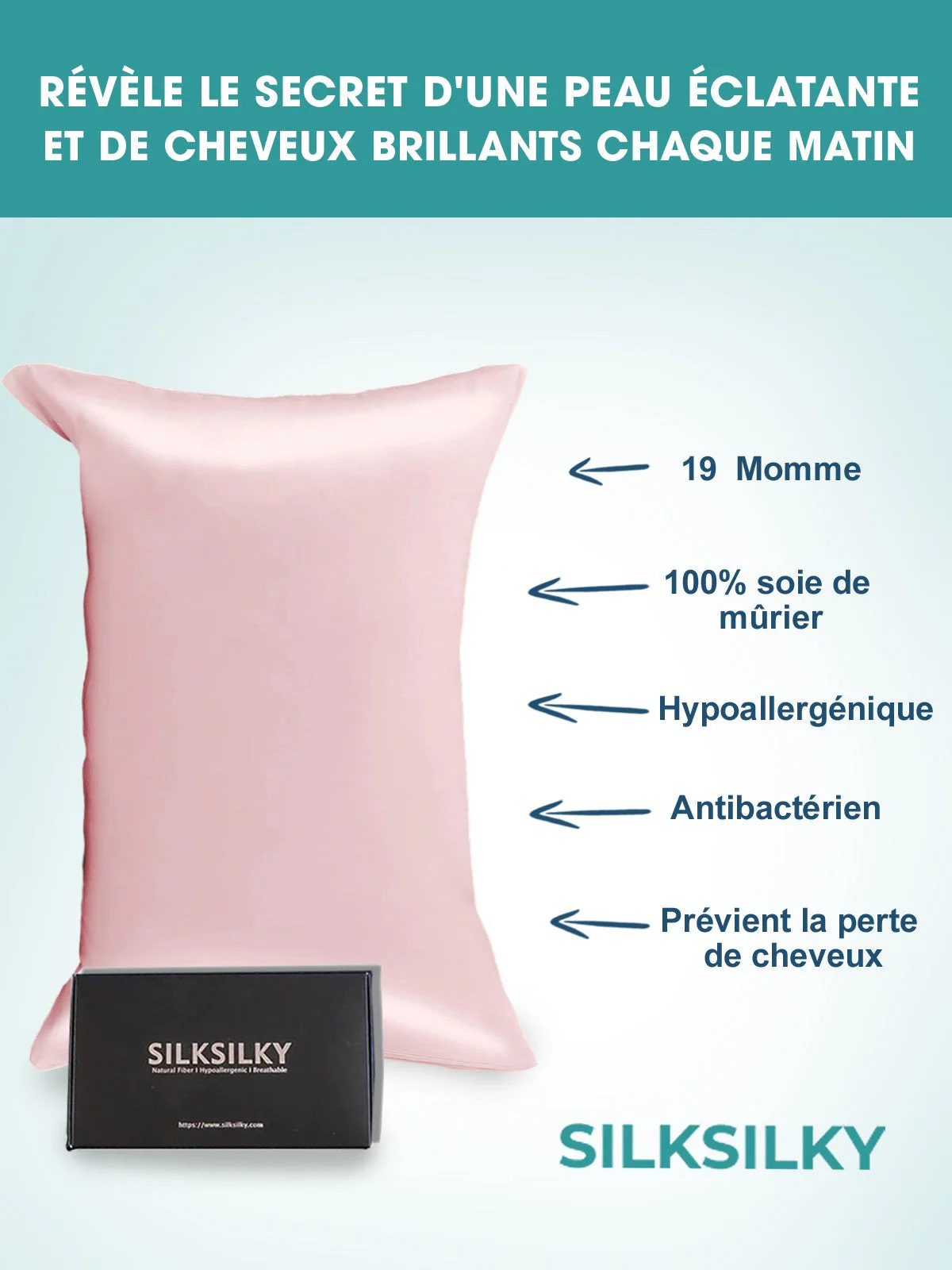 Taie d’Oreiller Simple Enveloppée En Soie 19Momme - Image 25
