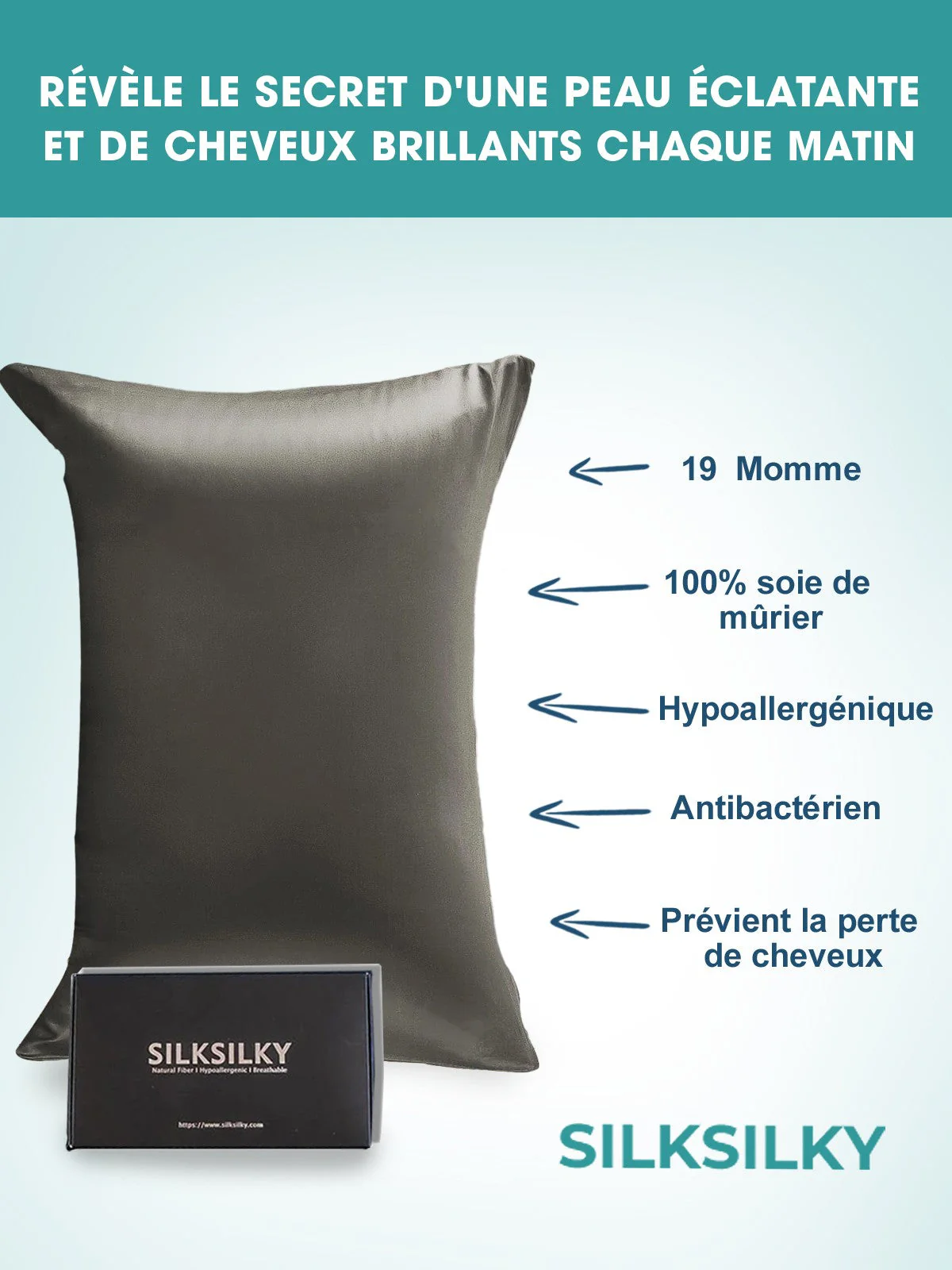 Taie d’Oreiller Simple Enveloppée En Soie 19Momme - Image 3