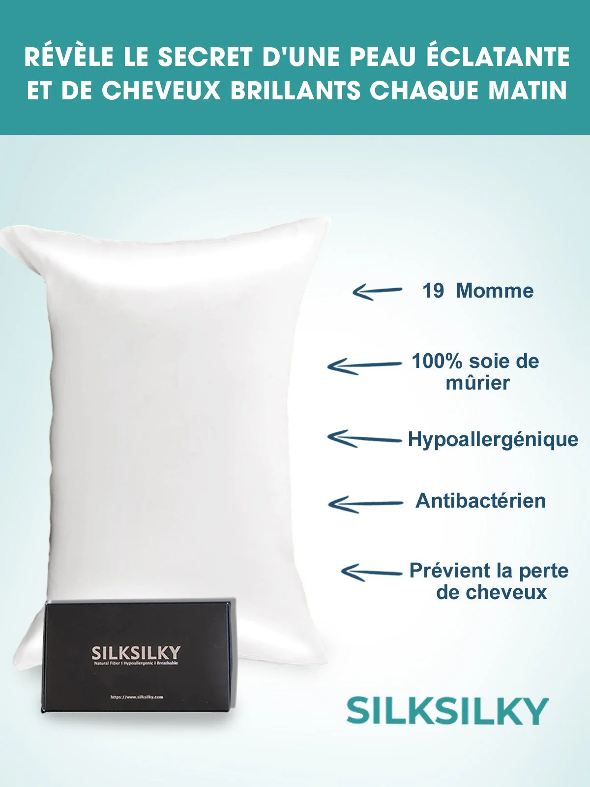 Taie d’Oreiller Simple Enveloppée En Soie 19Momme - Image 32