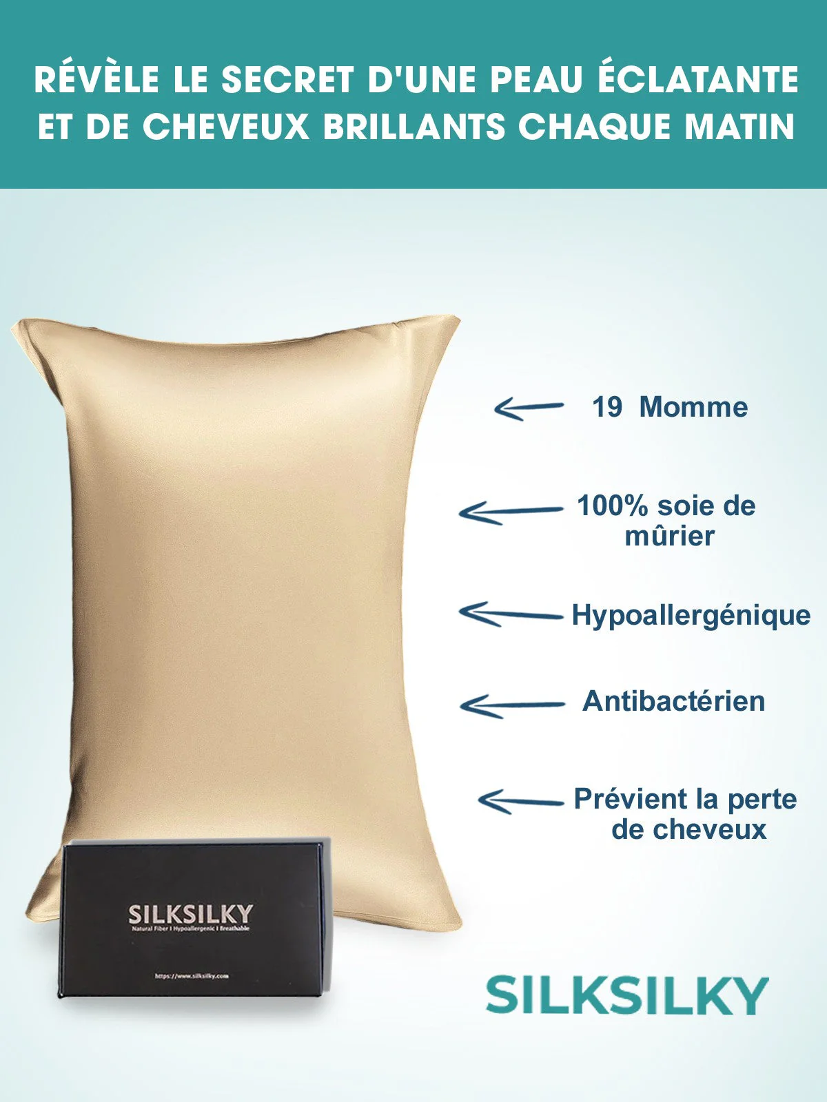 Taie d’Oreiller Simple Enveloppée En Soie 19Momme - Image 39