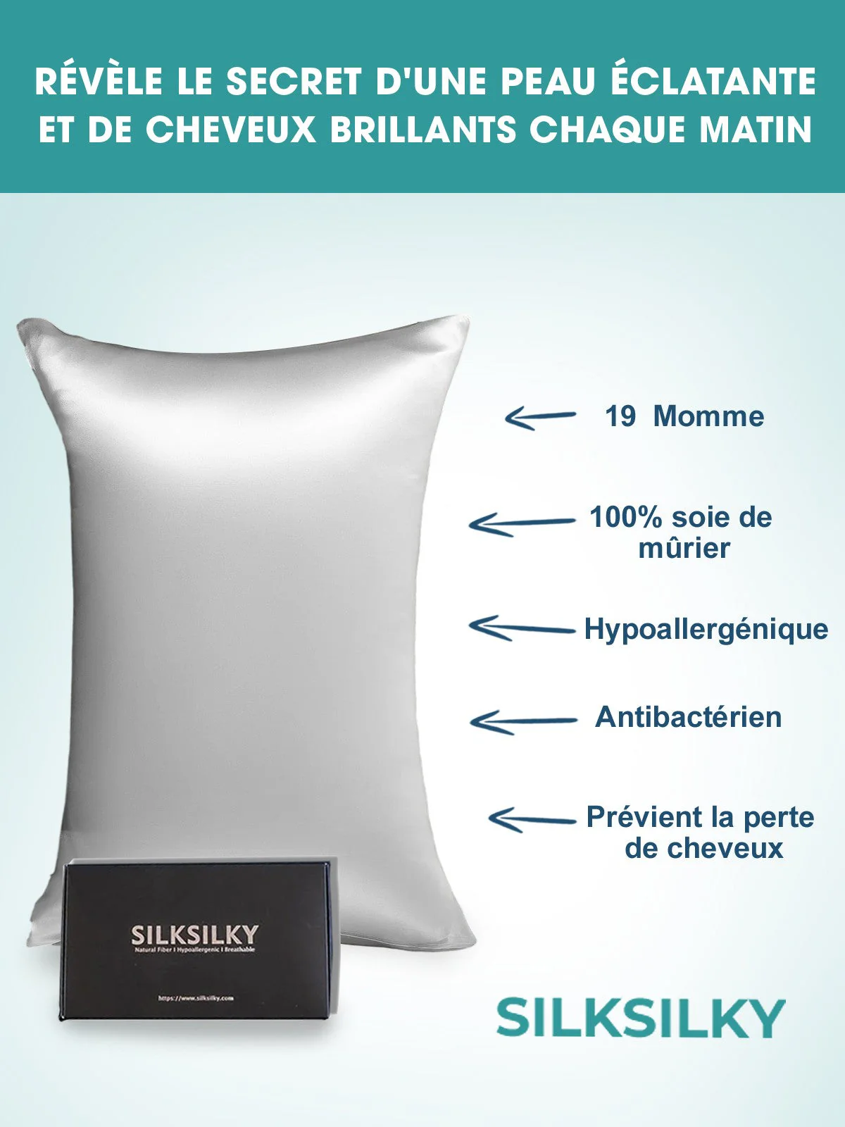 Taie d’Oreiller Simple Enveloppée En Soie 19Momme - Image 46