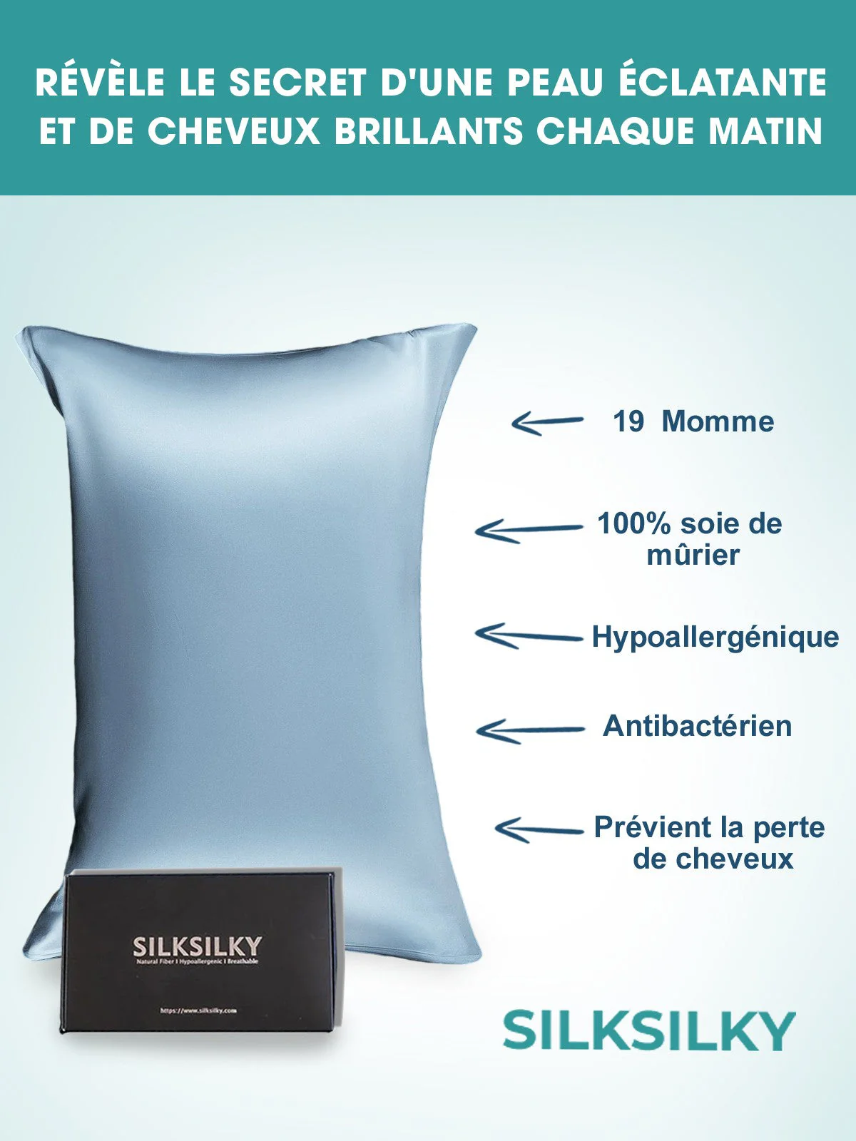 Taie d’Oreiller Simple Enveloppée En Soie 19Momme - Image 75