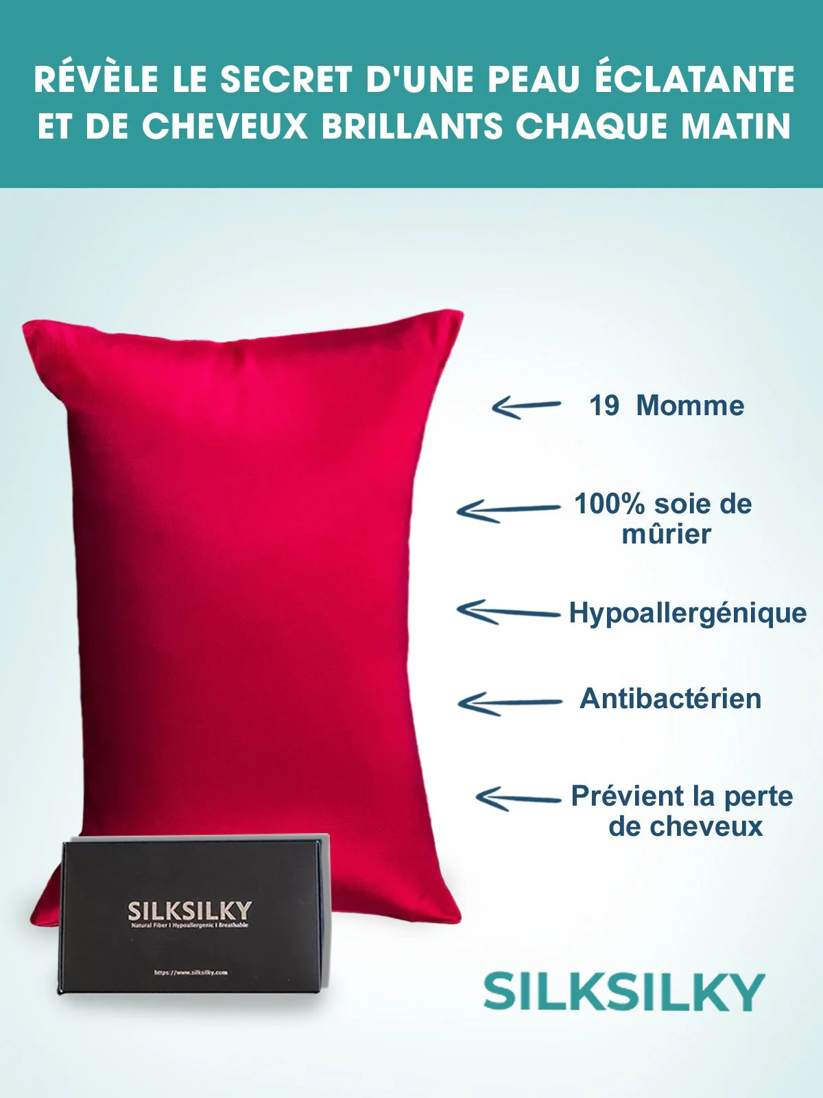 Taie d’Oreiller Simple Enveloppée En Soie 19Momme - Image 82