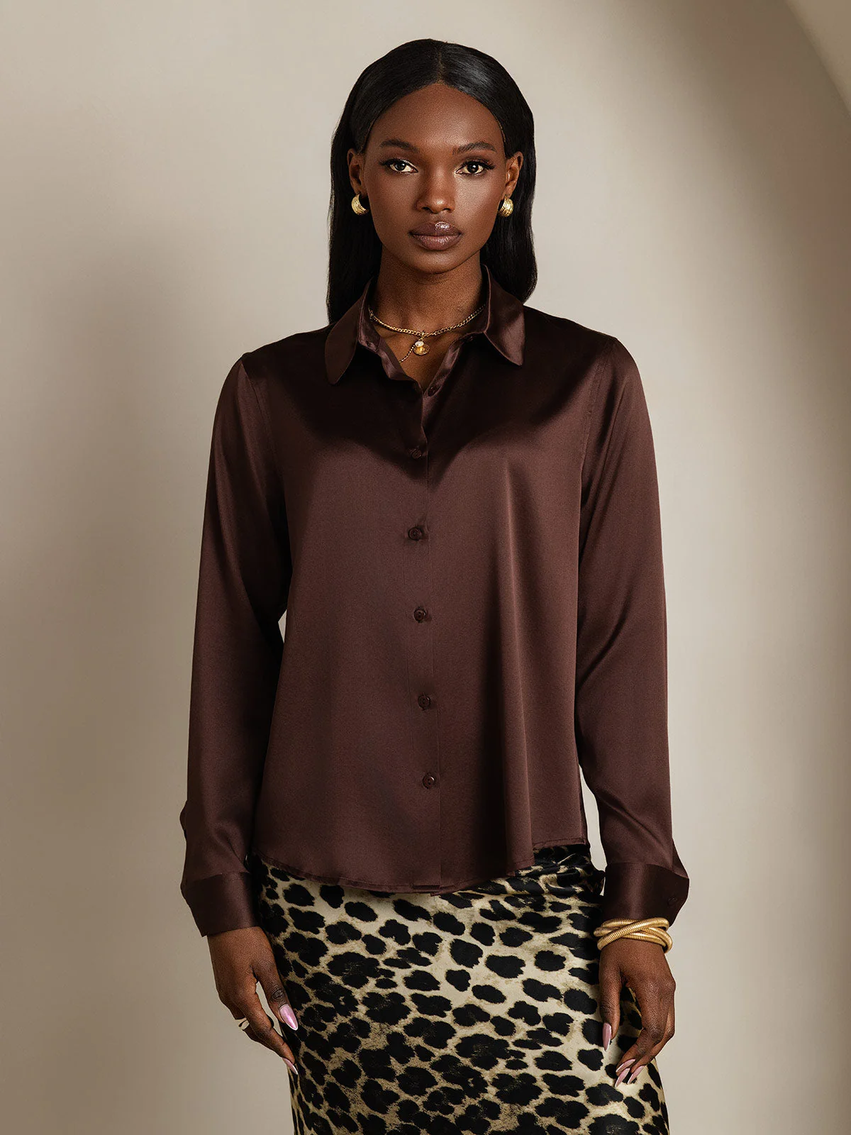 Chemise à Revers Militaire Basique En Soie - Image 11