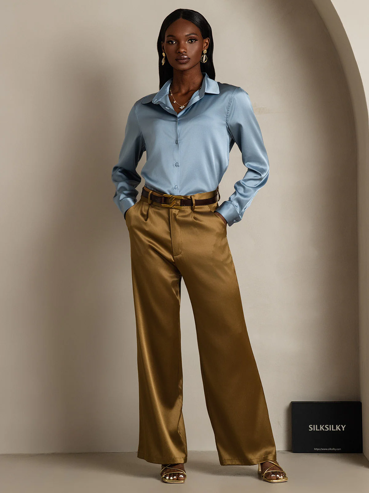 Chemise à Revers Militaire Basique En Soie - Image 29