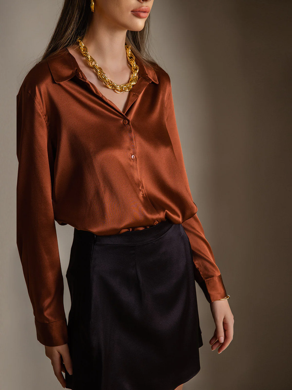 Chemise à Revers Militaire Basique En Soie - Image 33
