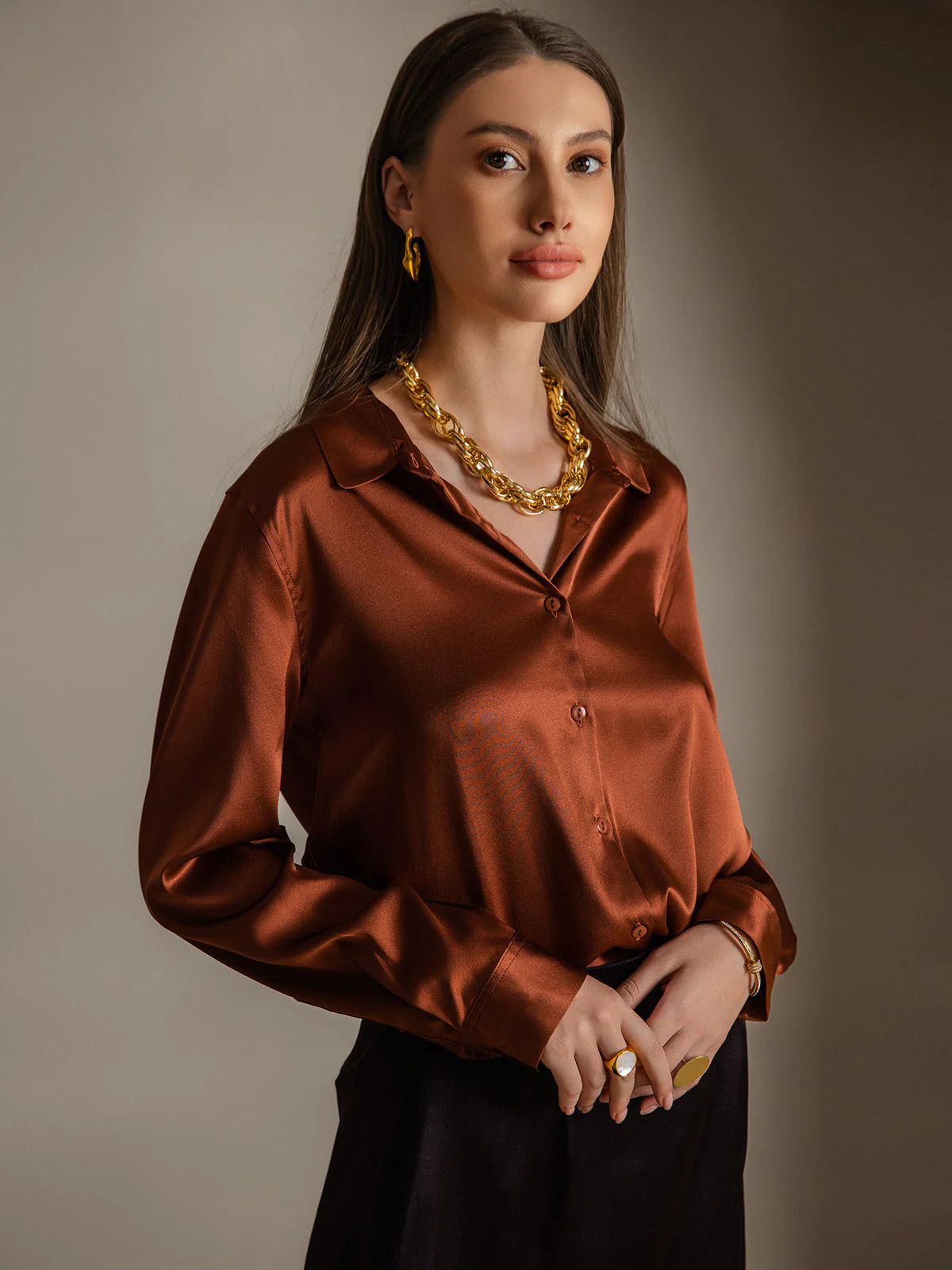 Chemise à Revers Militaire Basique En Soie - Image 35