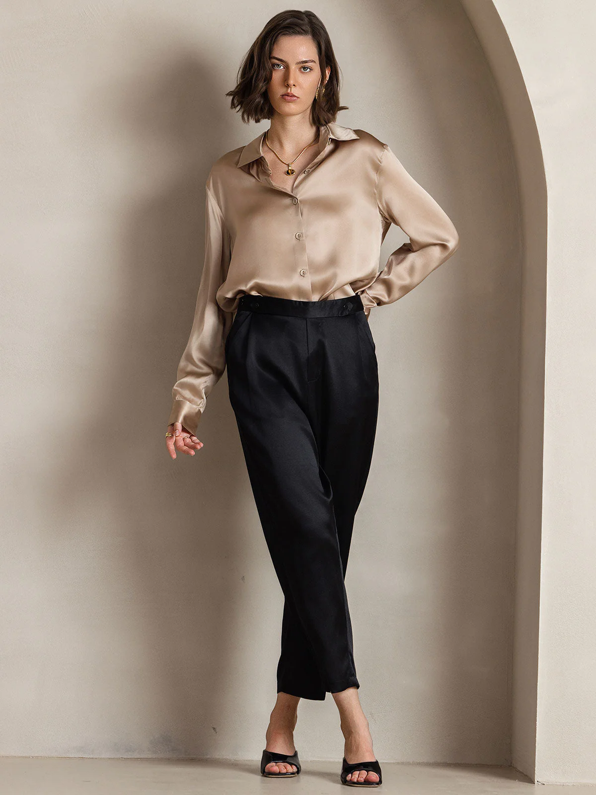 Chemise à Revers Militaire Basique En Soie - Image 44