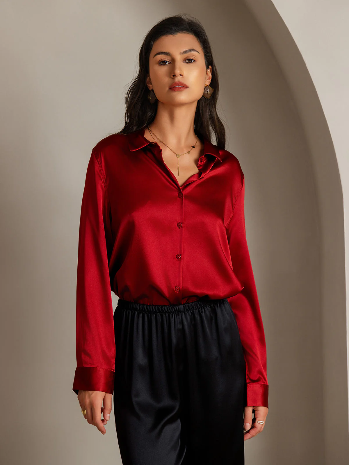 Chemise à Revers Militaire Basique En Soie - Image 54