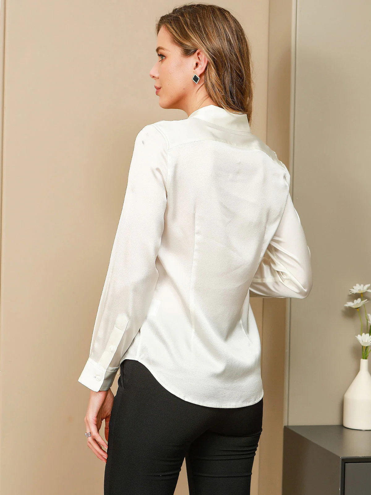 Chemise à Revers Militaire Basique En Soie - Image 73