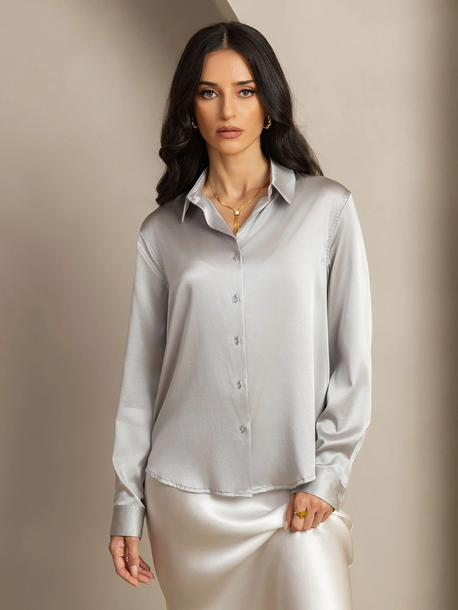 Chemise à Revers Militaire Basique En Soie - Image 85