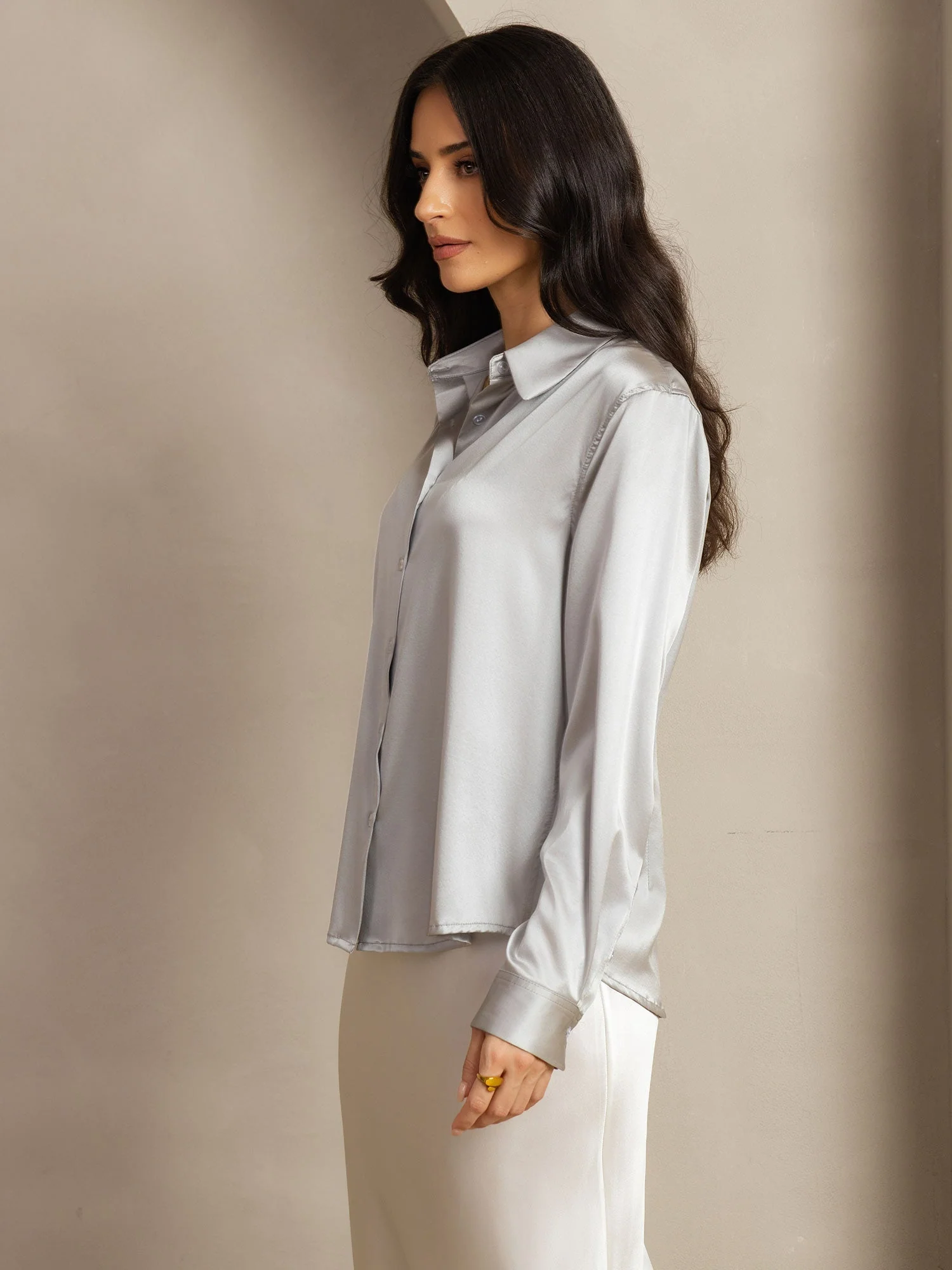 Chemise à Revers Militaire Basique En Soie - Image 87