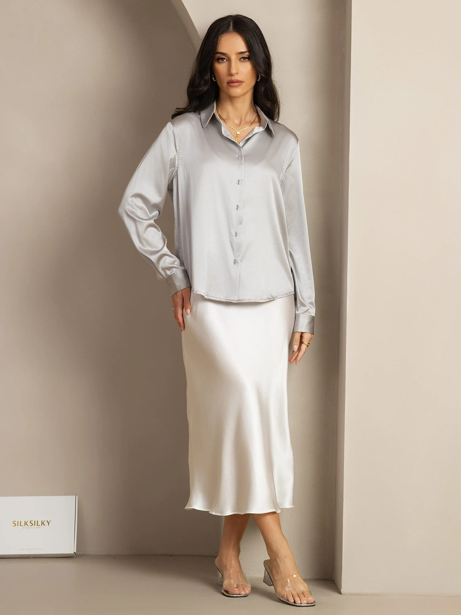 Chemise à Revers Militaire Basique En Soie - Image 88
