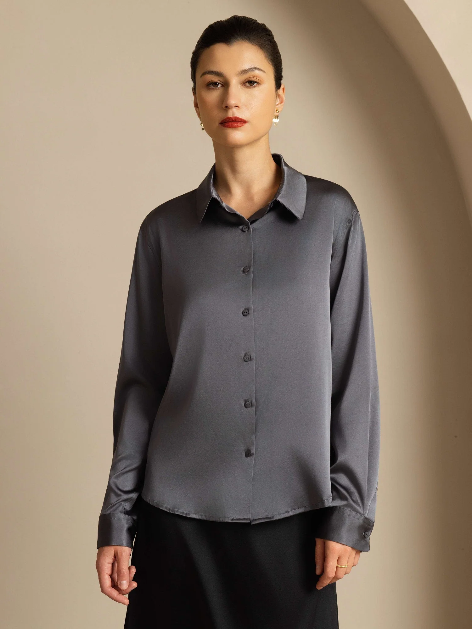 Chemise à Revers Militaire Basique En Soie - Image 95