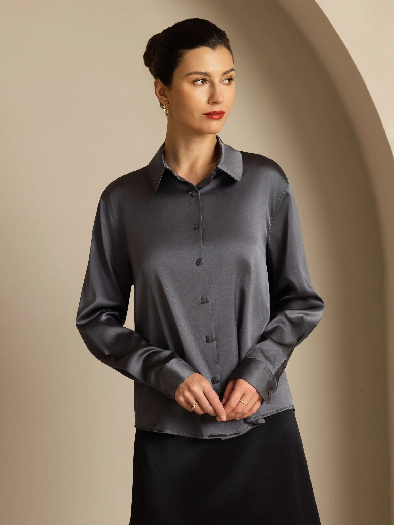 Chemise à Revers Militaire Basique En Soie - Image 99