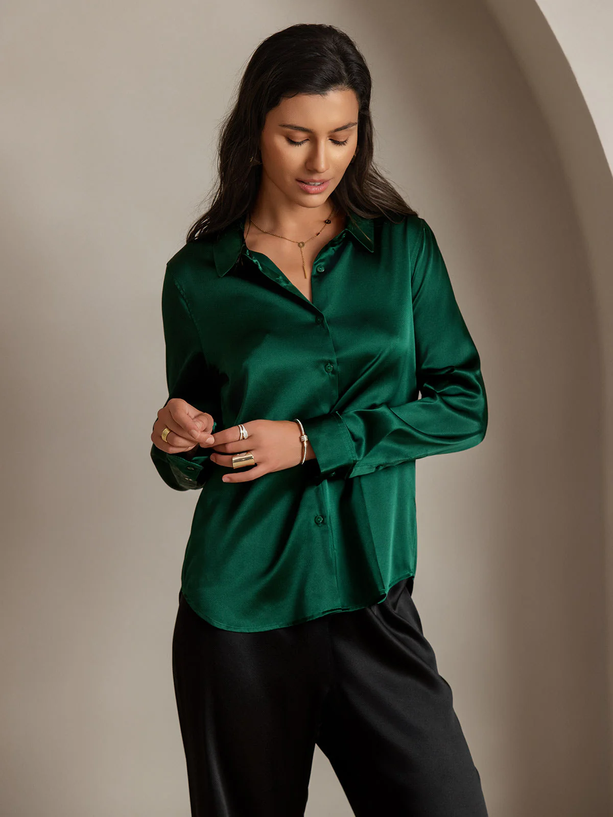 19Momme Soie Basique Col Militaire Chemise - Image 10