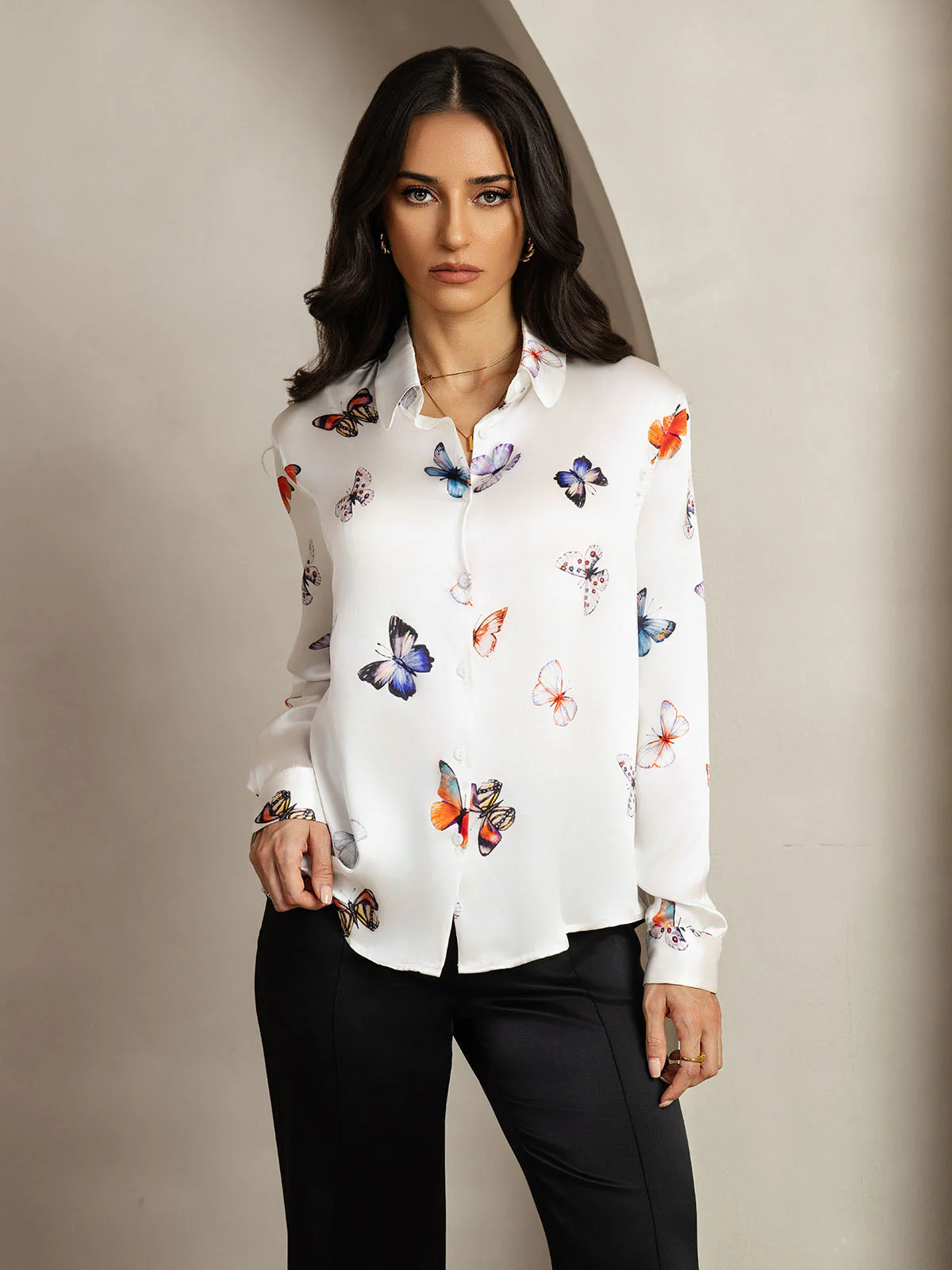 19Momme Soie Basique Col Militaire Chemise - Image 116