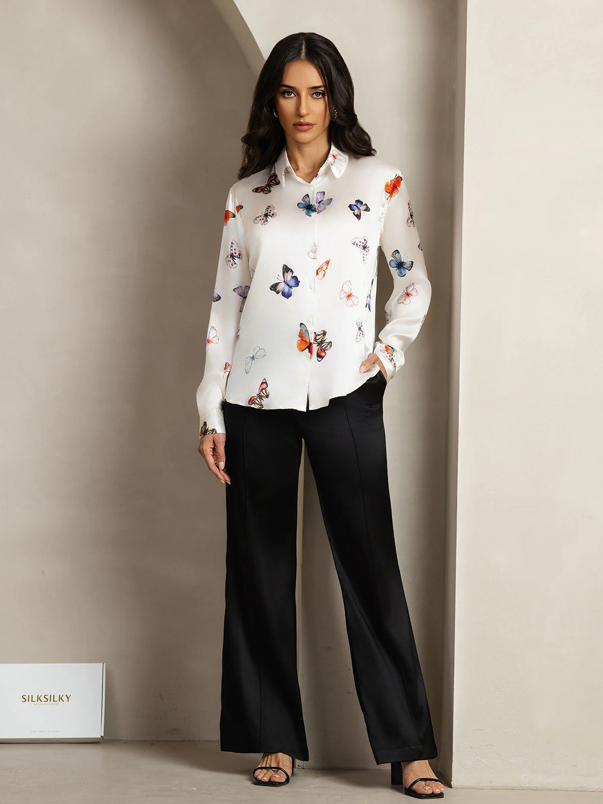 19Momme Soie Basique Col Militaire Chemise - Image 119
