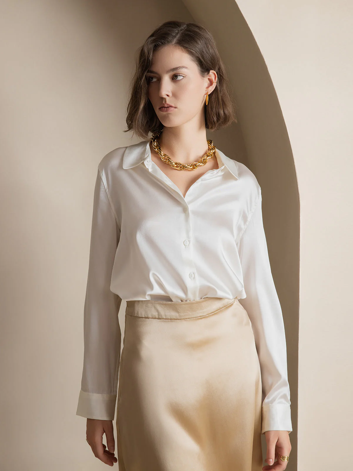 19Momme Soie Basique Col Militaire Chemise - Image 12