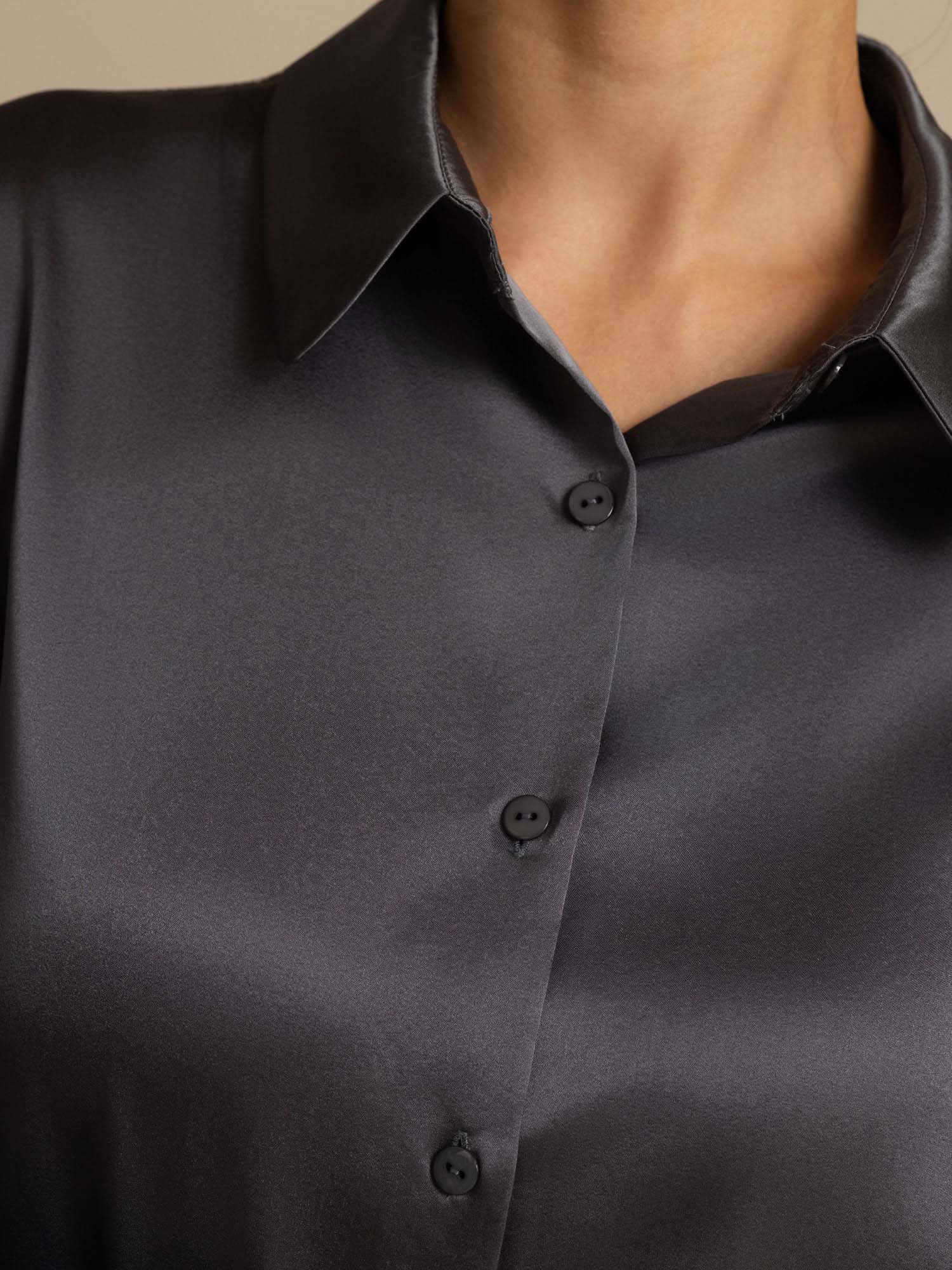 19Momme Soie Basique Col Militaire Chemise - Image 142