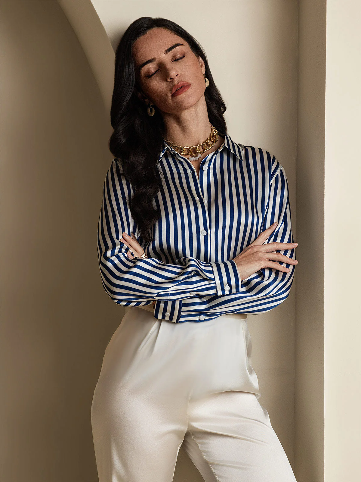19Momme Soie Basique Col Militaire Chemise - Image 19