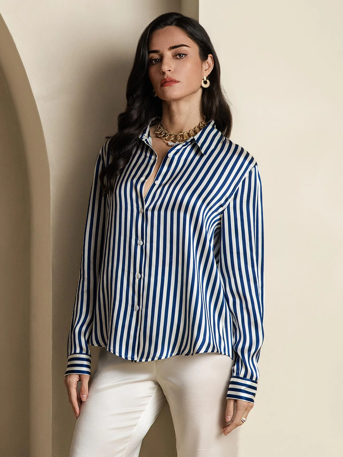 19Momme Soie Basique Col Militaire Chemise - Image 21