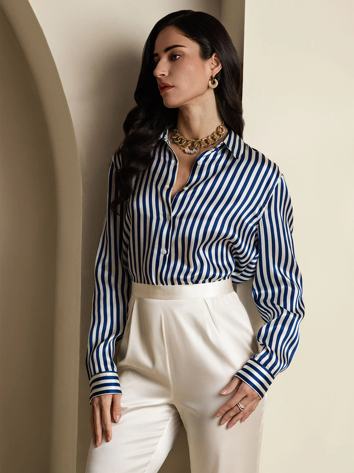 19Momme Soie Basique Col Militaire Chemise - Image 23