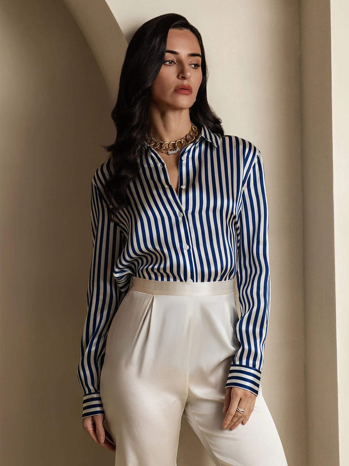 19Momme Soie Basique Col Militaire Chemise - Image 24