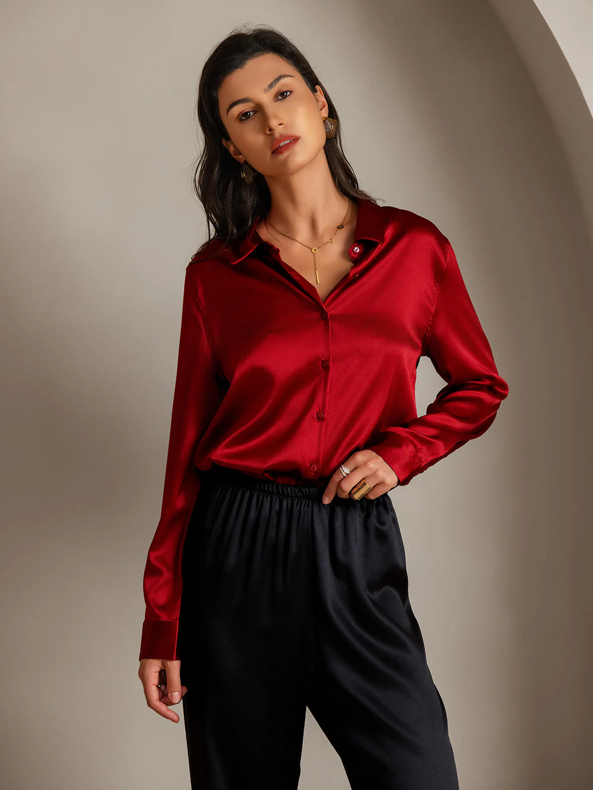 19Momme Soie Basique Col Militaire Chemise - Image 3