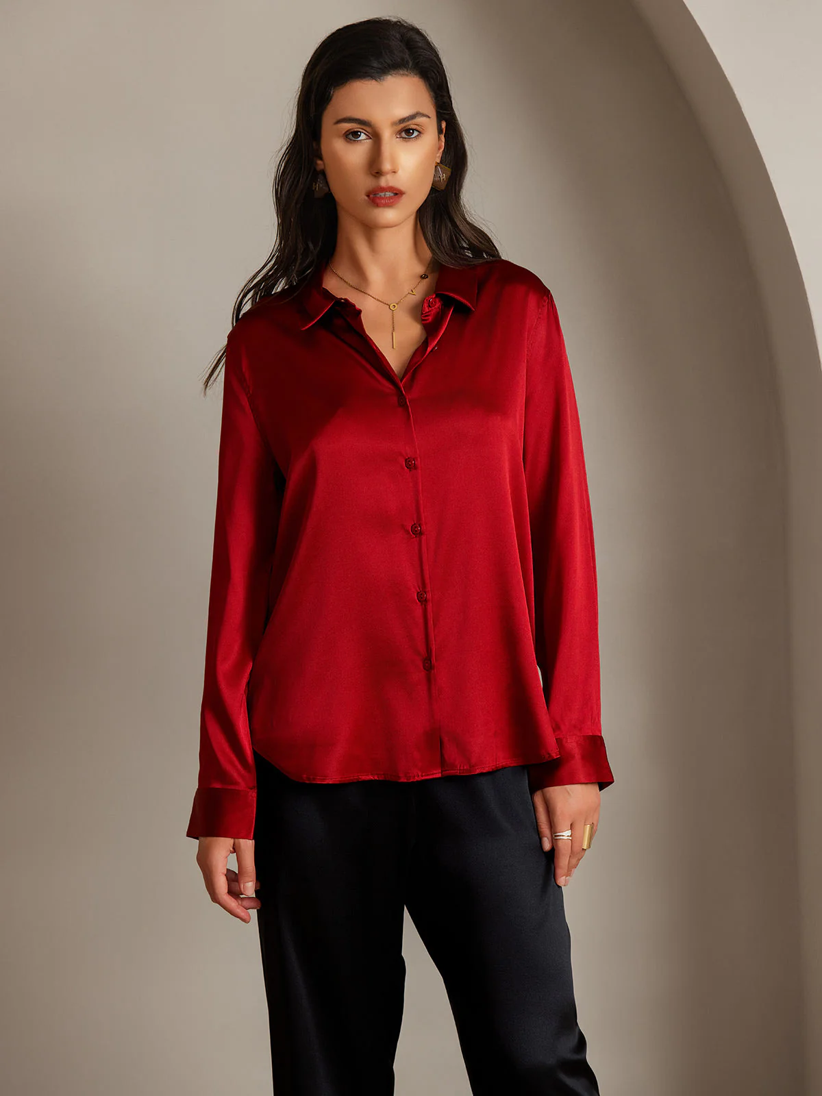 19Momme Soie Basique Col Militaire Chemise - Image 4
