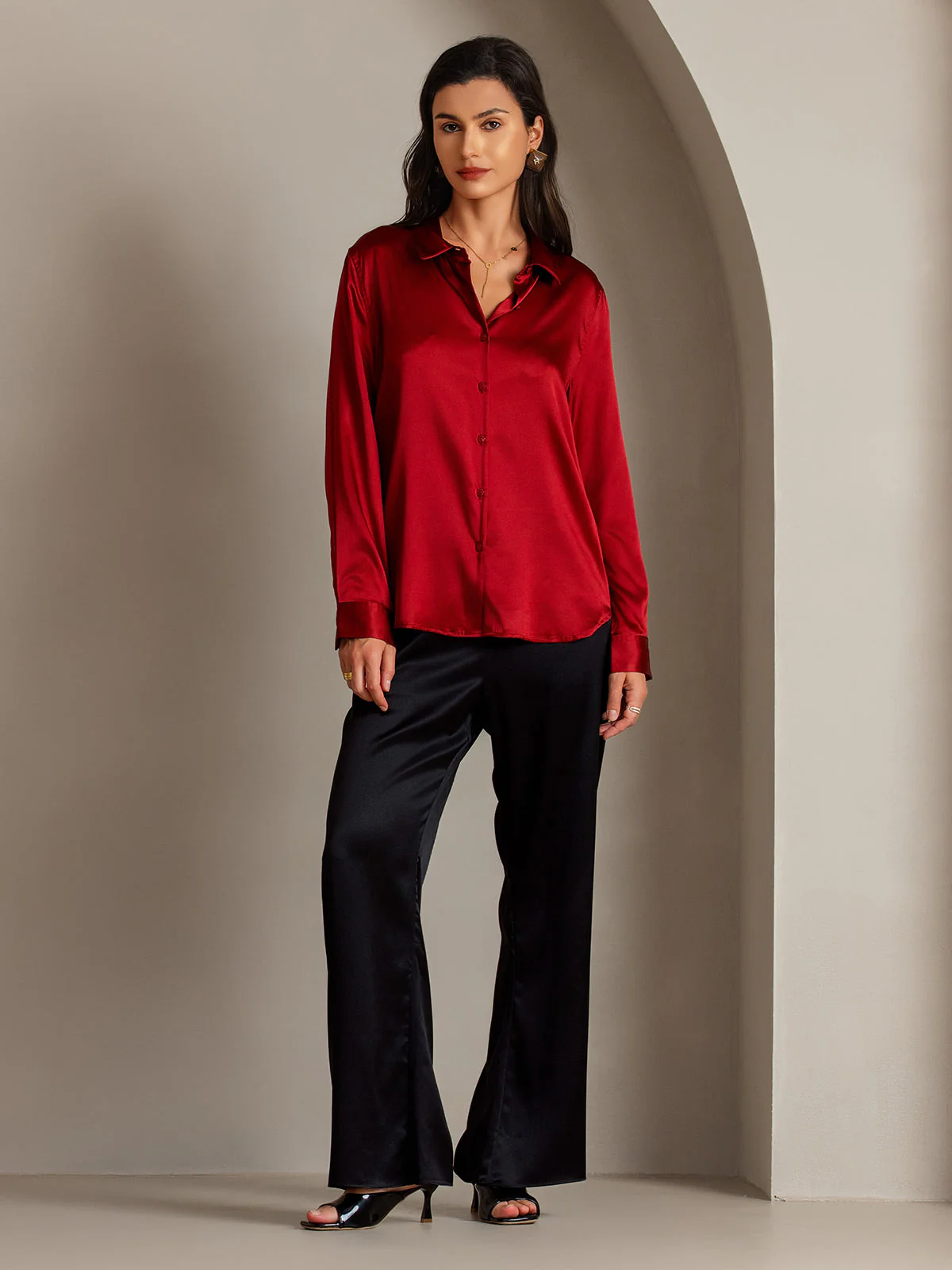 19Momme Soie Basique Col Militaire Chemise - Image 5