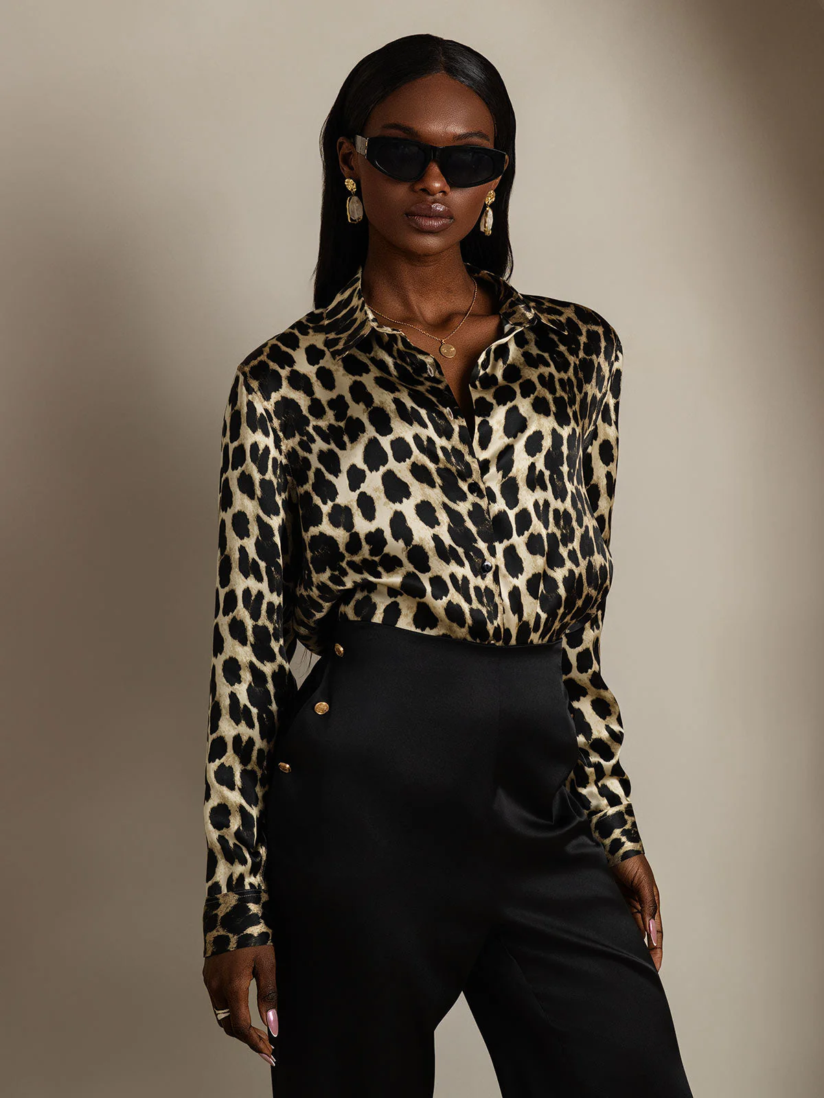 19Momme Soie Basique Col Militaire Chemise - Image 52