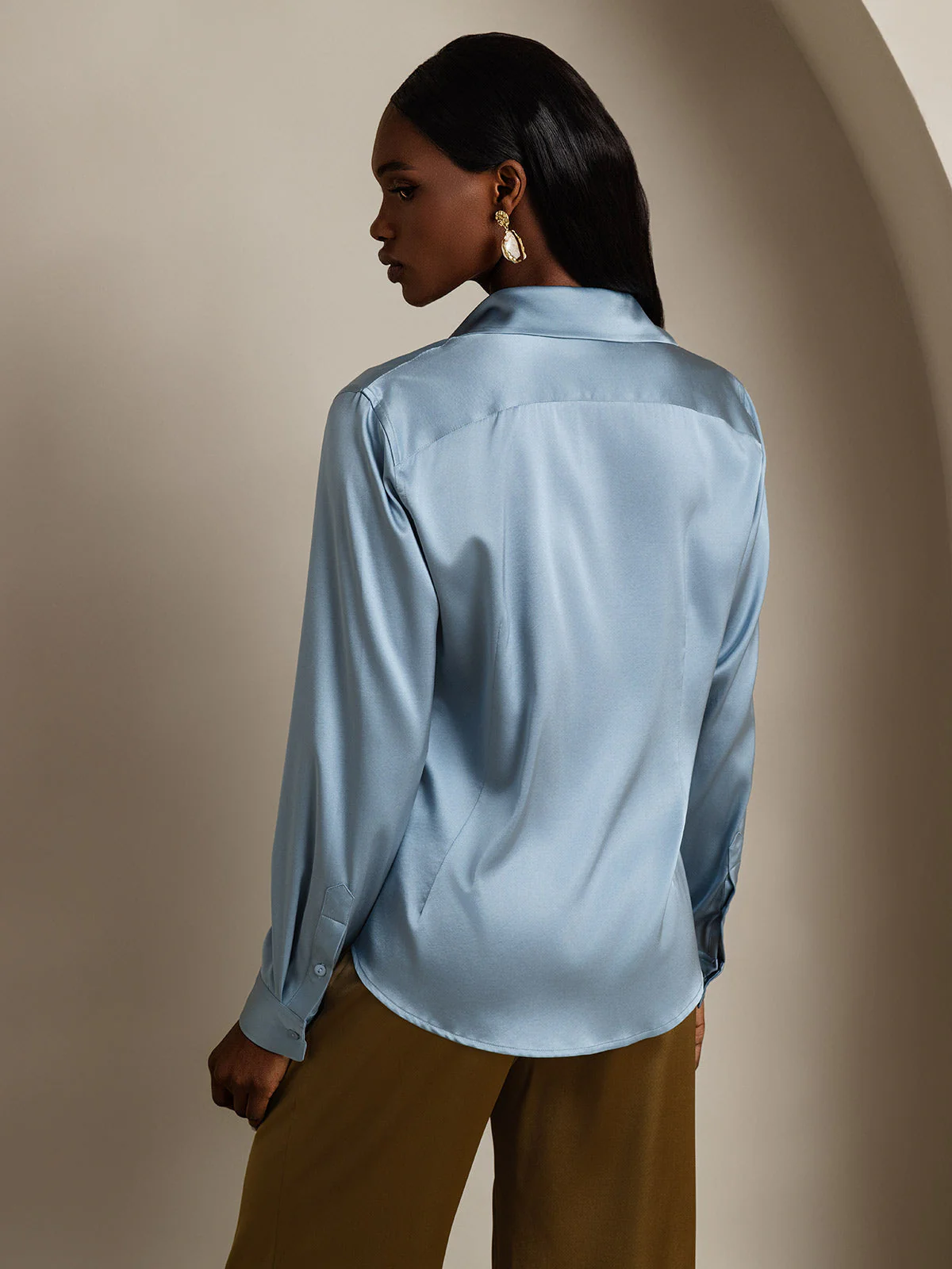 19Momme Soie Basique Col Militaire Chemise - Image 64