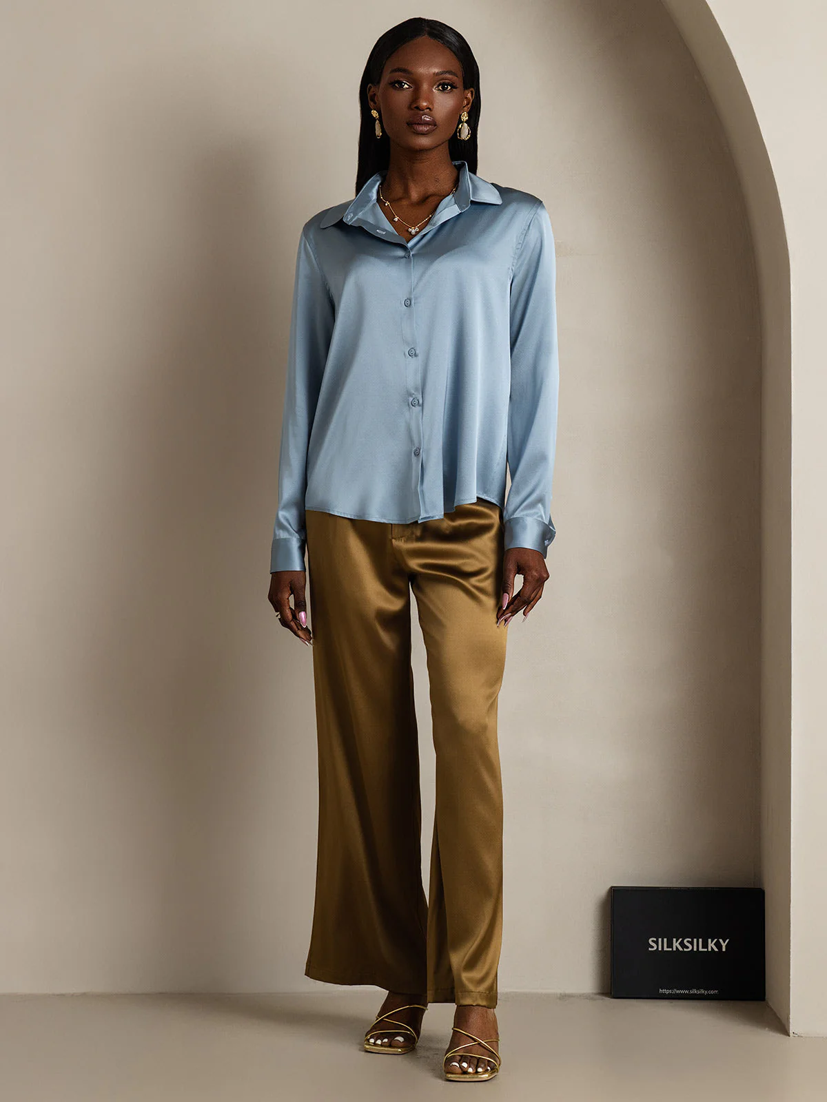 19Momme Soie Basique Col Militaire Chemise - Image 69