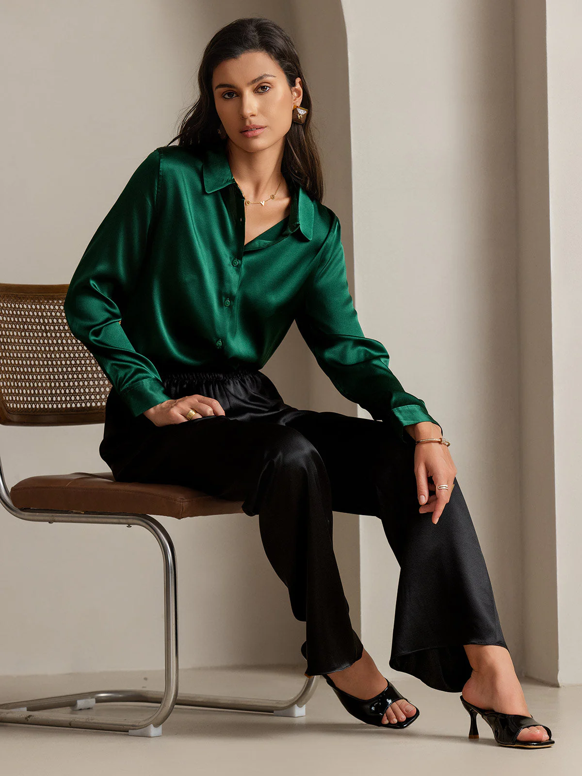 19Momme Soie Basique Col Militaire Chemise - Image 7