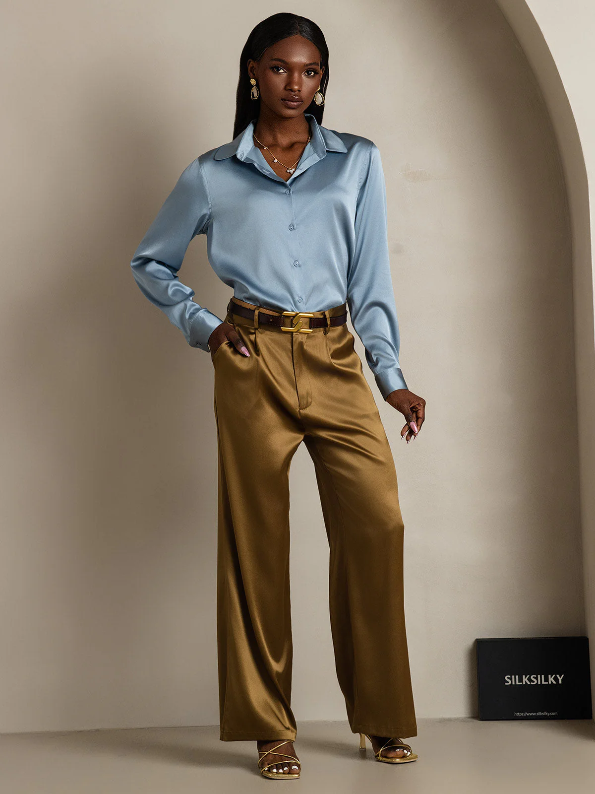 19Momme Soie Basique Col Militaire Chemise - Image 70
