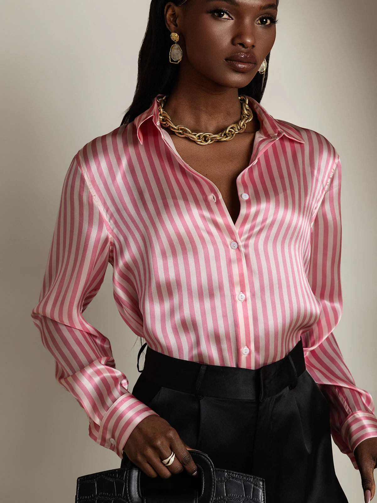 19Momme Soie Basique Col Militaire Chemise - Image 71