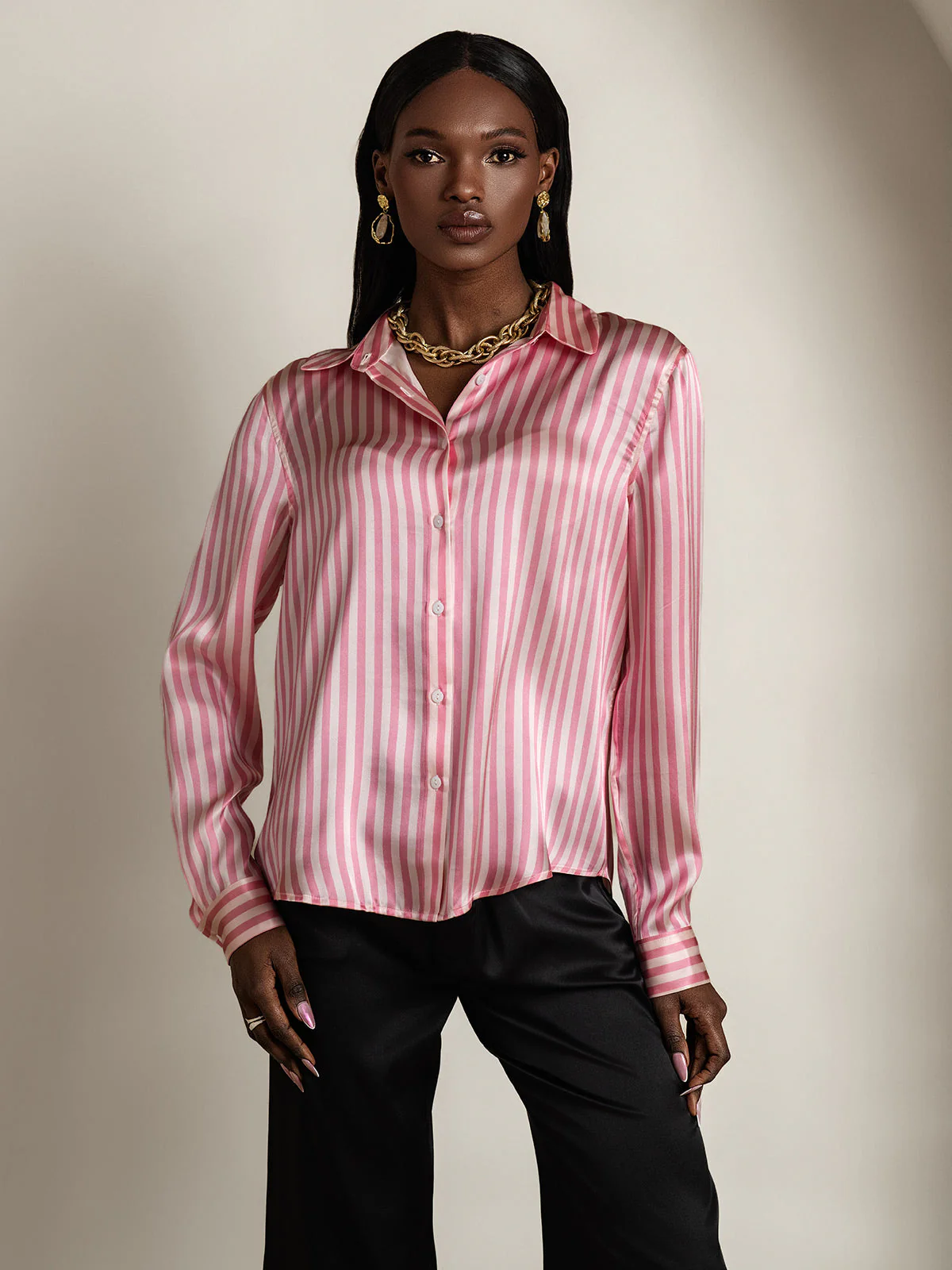19Momme Soie Basique Col Militaire Chemise - Image 74