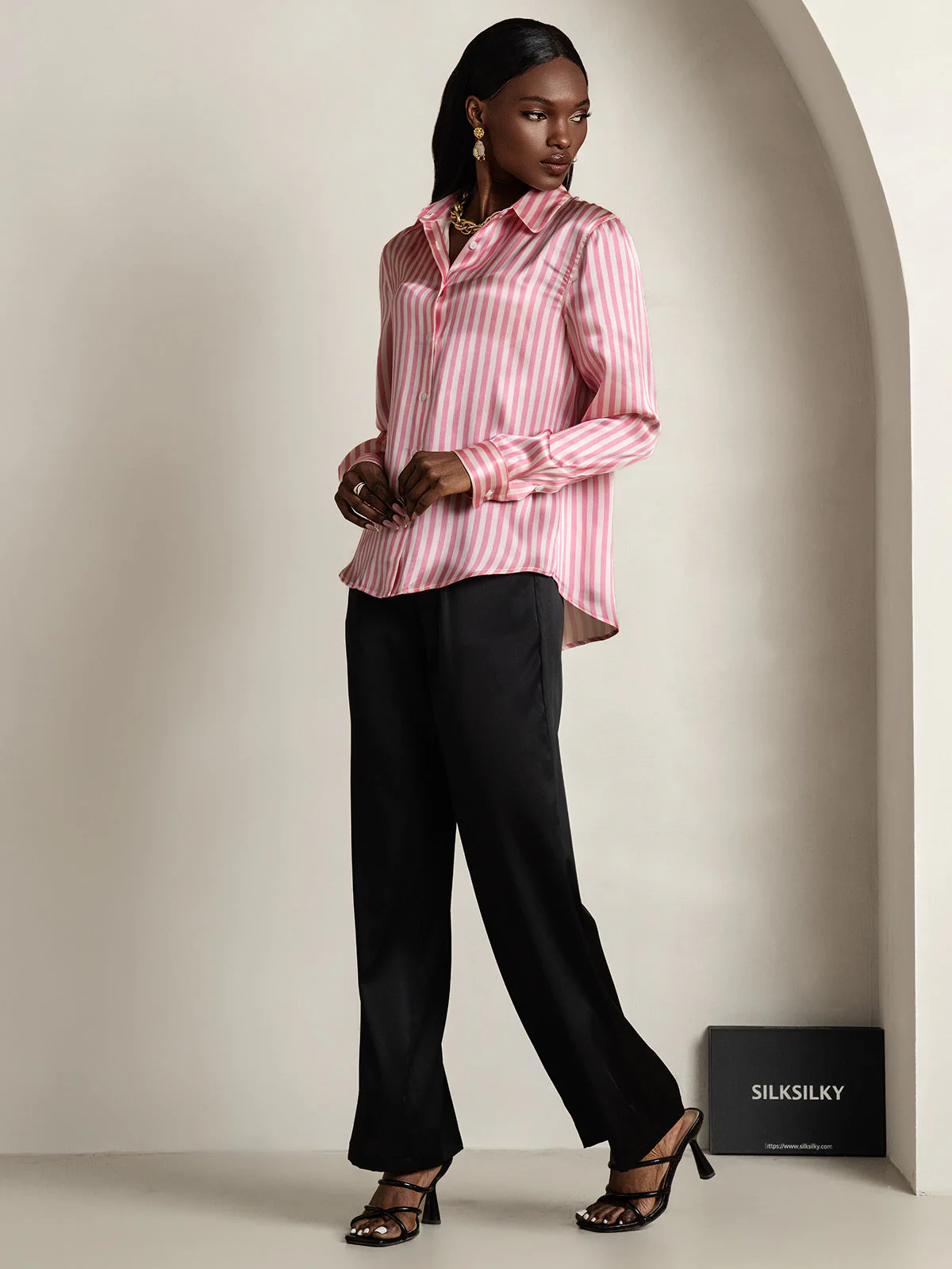 19Momme Soie Basique Col Militaire Chemise - Image 77