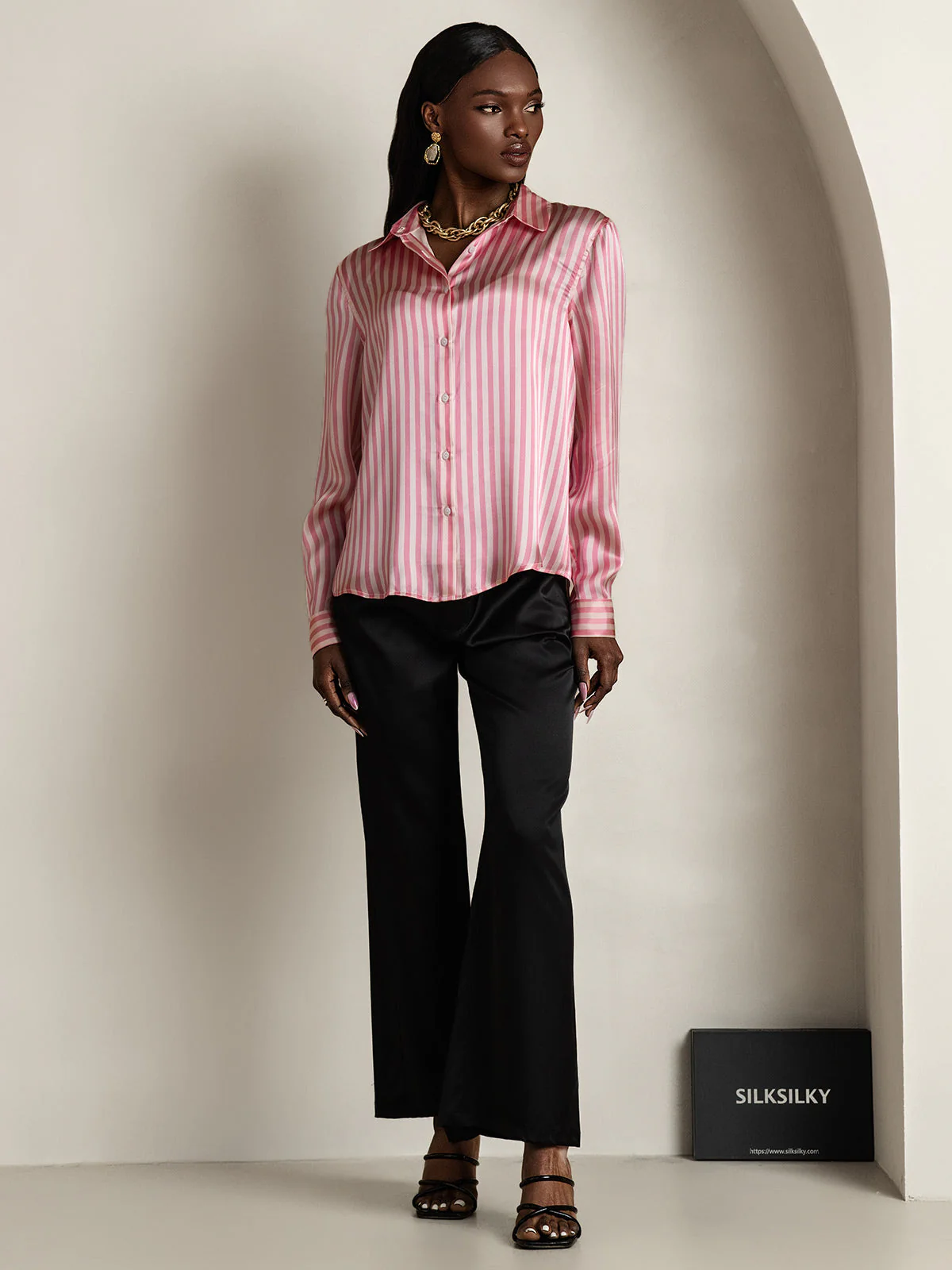 19Momme Soie Basique Col Militaire Chemise - Image 78