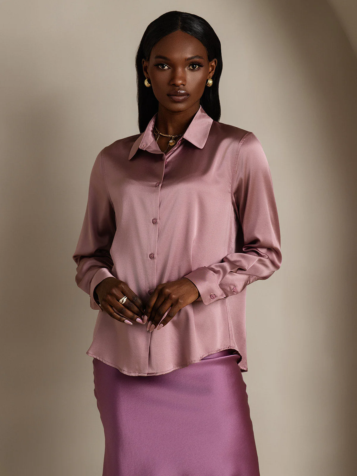 19Momme Soie Basique Col Militaire Chemise - Image 83