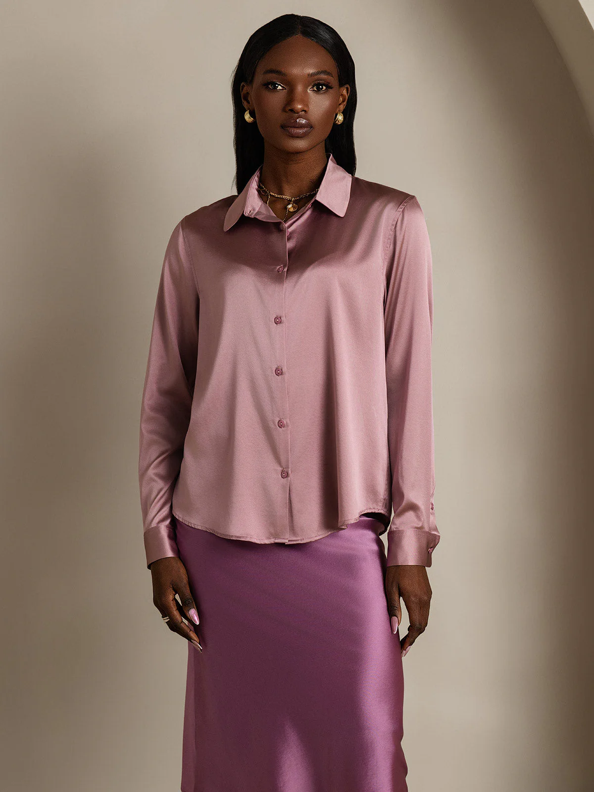19Momme Soie Basique Col Militaire Chemise - Image 84