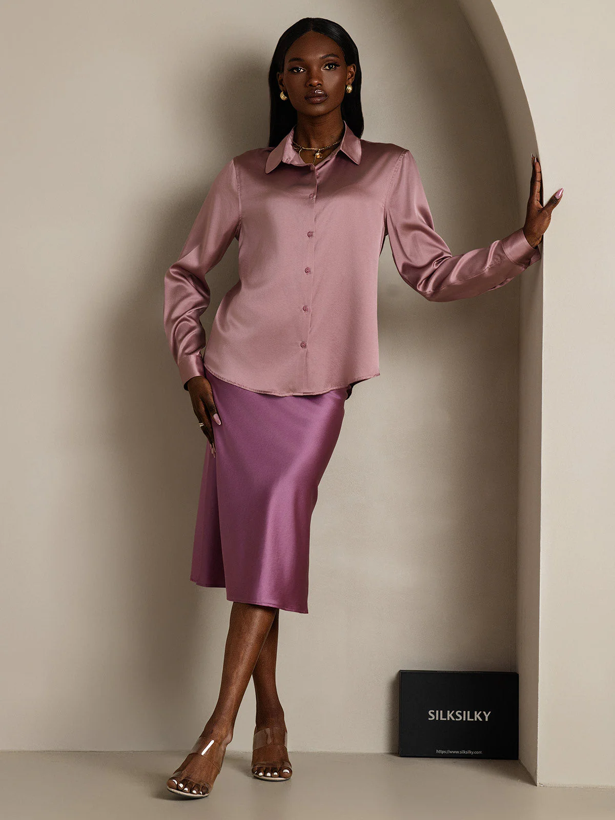 19Momme Soie Basique Col Militaire Chemise - Image 85