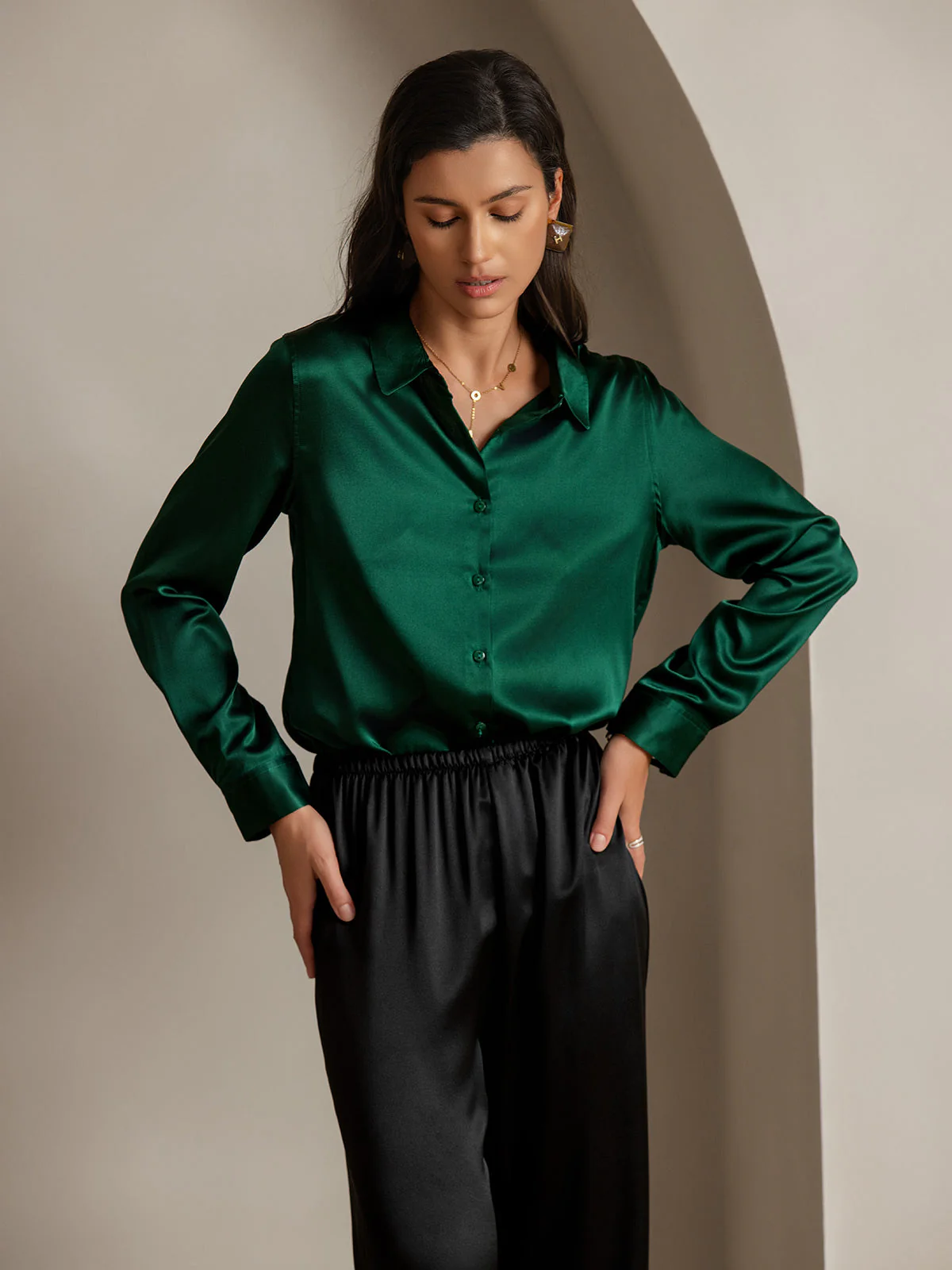 19Momme Soie Basique Col Militaire Chemise - Image 9