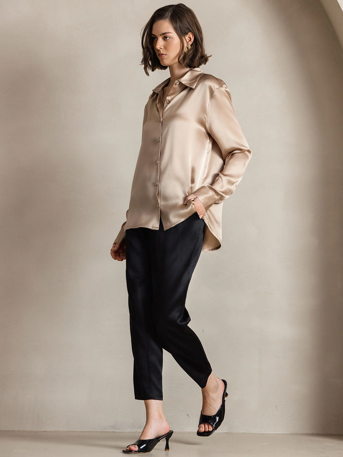 19Momme Soie Basique Col Militaire Chemise - Image 94