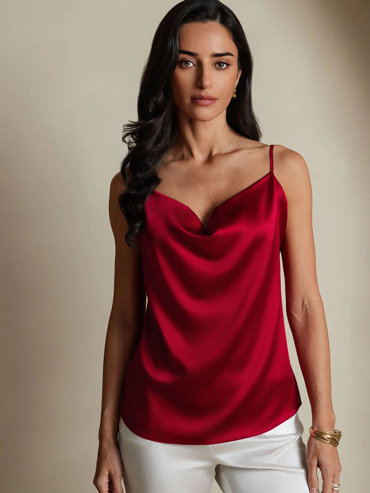 19Momme Soie Col Bénitier Bretelles Spaghetti Camisole Haut Débardeur - Image 24
