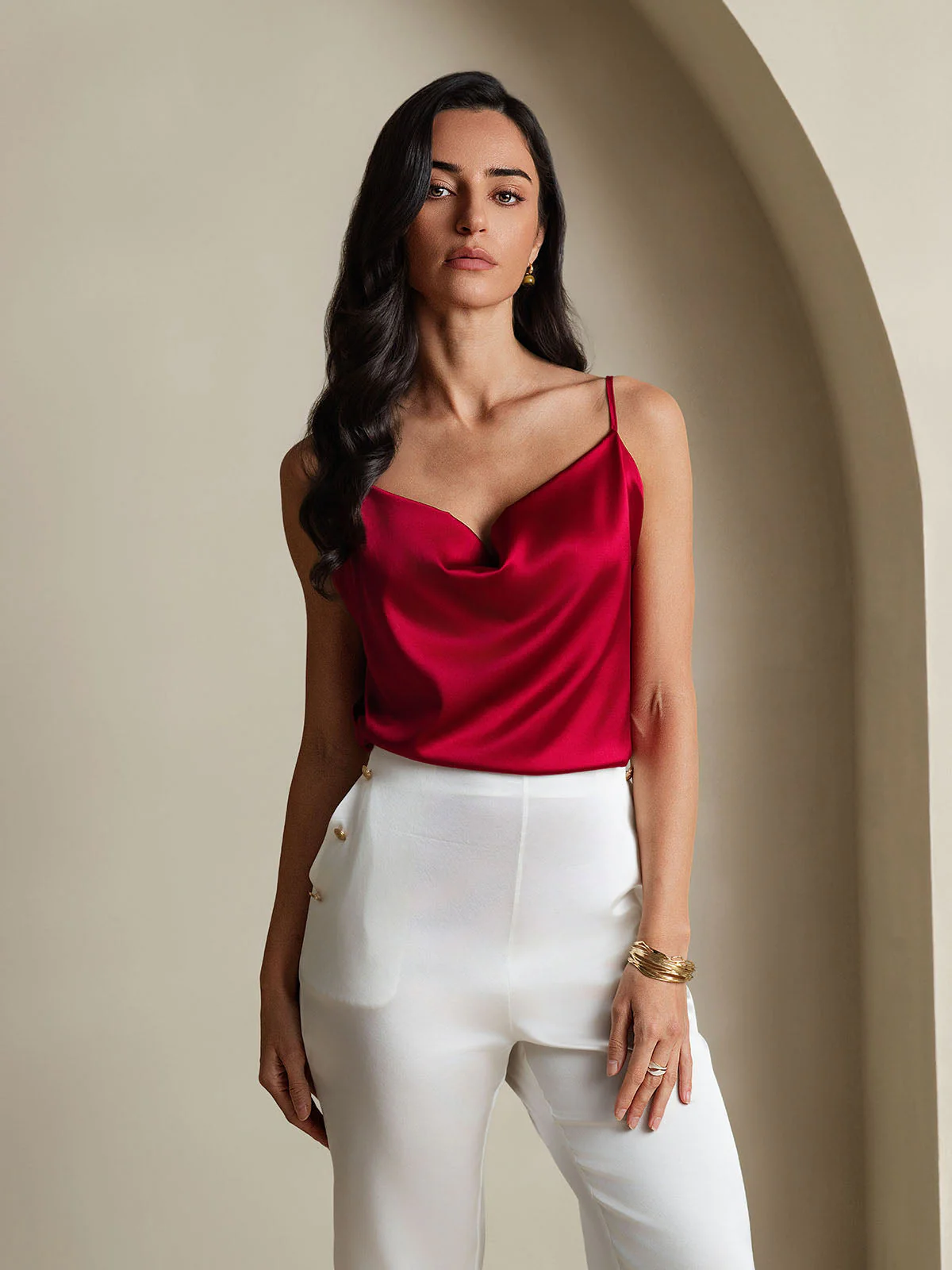 19Momme Soie Col Bénitier Bretelles Spaghetti Camisole Haut Débardeur - Image 28