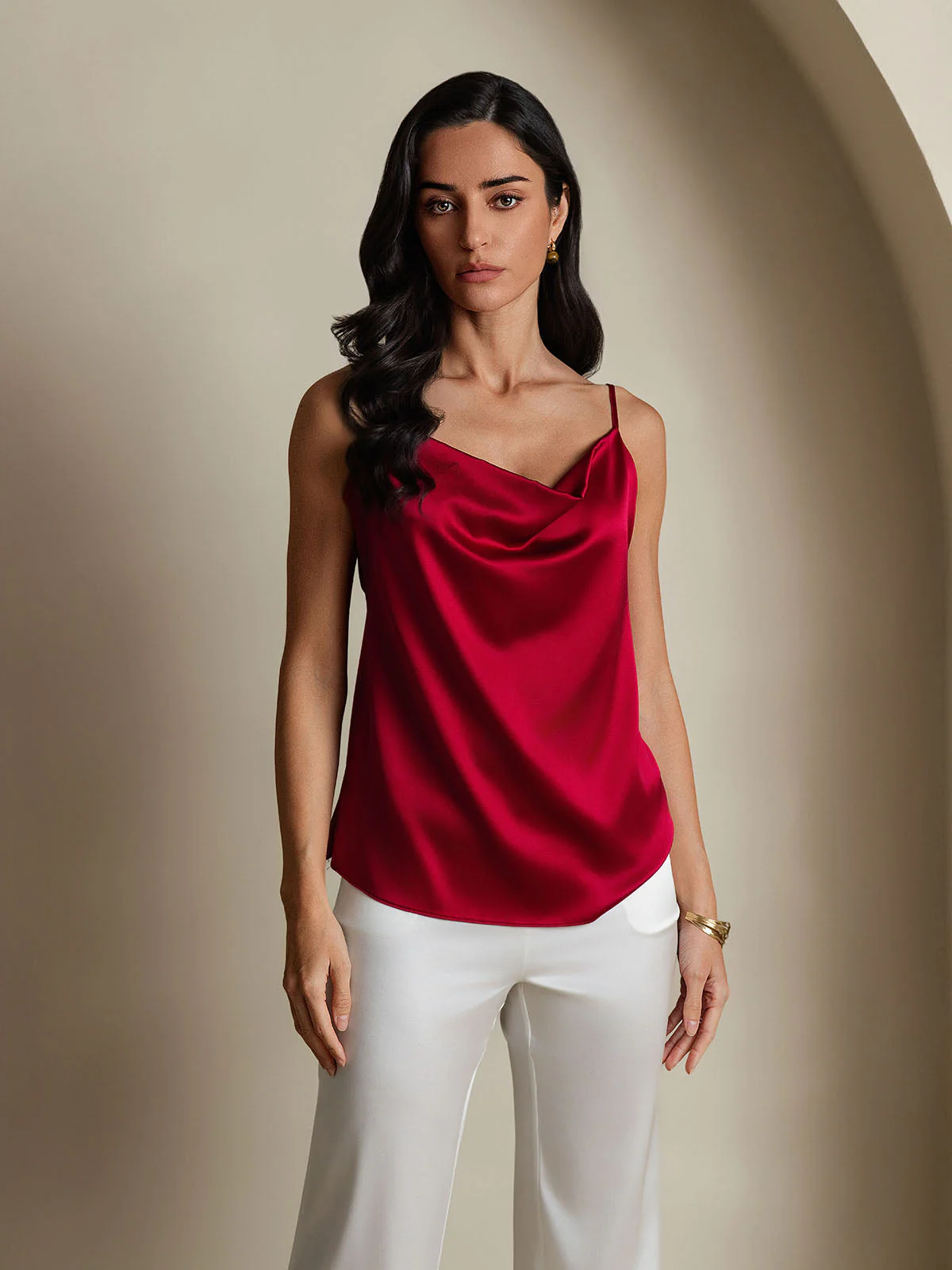 19Momme Soie Col Bénitier Bretelles Spaghetti Camisole Haut Débardeur - Image 29
