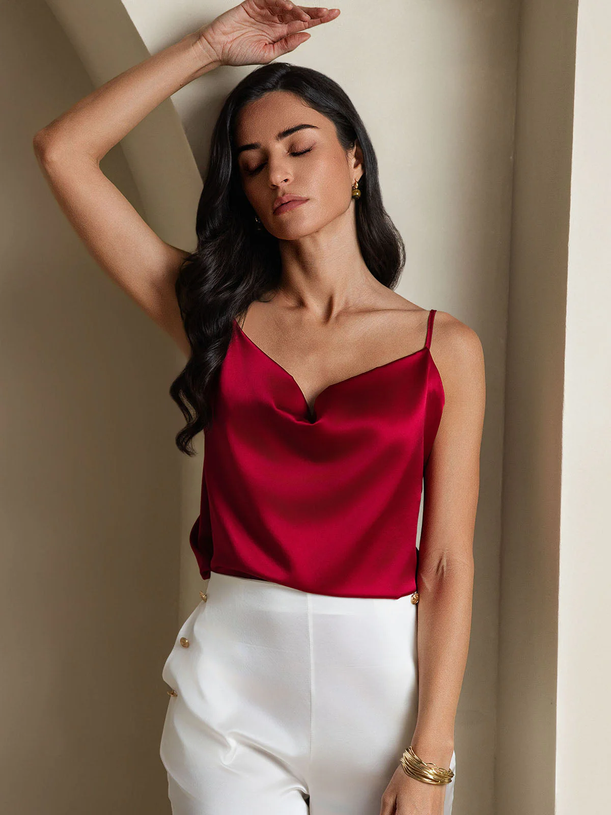 19Momme Soie Col Bénitier Bretelles Spaghetti Camisole Haut Débardeur - Image 30