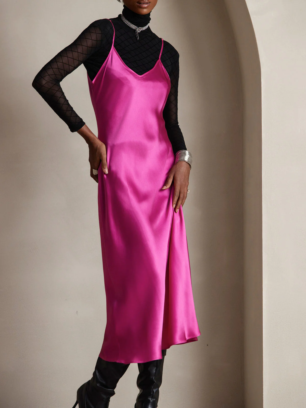 Robe Longue en Soie avec Bretelles Spaghetti - Image 86